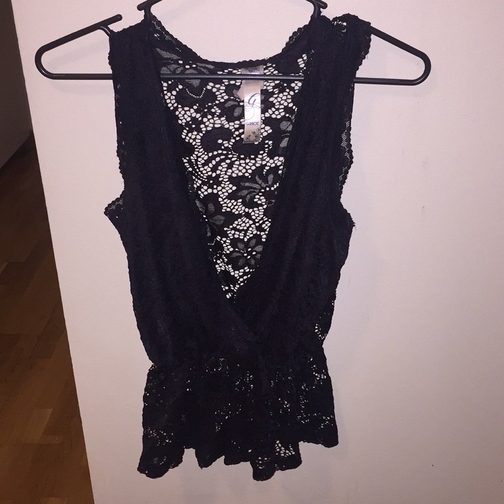 Black floral see through top